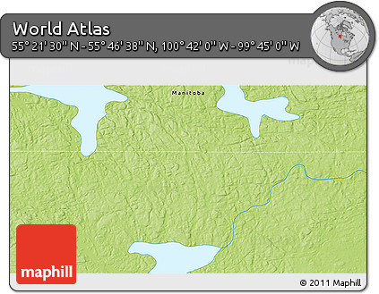 Physical 3D Map of the Area around 55° 34' 4" N, 100° 13' 29" W