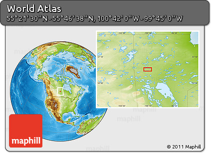 Physical Location Map of the Area around 55° 34' 4" N, 100° 13' 29" W