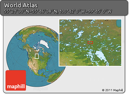 Satellite Location Map of the Area around 55° 34' 4" N, 100° 13' 29" W