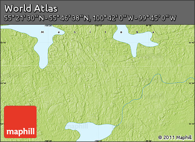 Physical Map of the Area around 55° 34' 4" N, 100° 13' 29" W