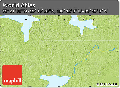 Physical Map of the Area around 55° 34' 4" N, 100° 13' 29" W