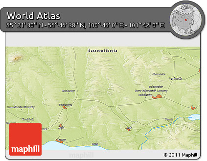 Physical 3D Map of the Area around 55° 34' 4" N, 101° 13' 29" E