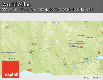Physical 3D Map of the Area around 55° 34' 4" N, 101° 13' 29" E