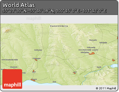 Physical 3D Map of the Area around 55° 34' 4" N, 101° 13' 29" E