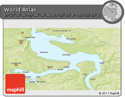 Physical 3D Map of the Area around 55° 34' 4" N, 102° 4' 29" E