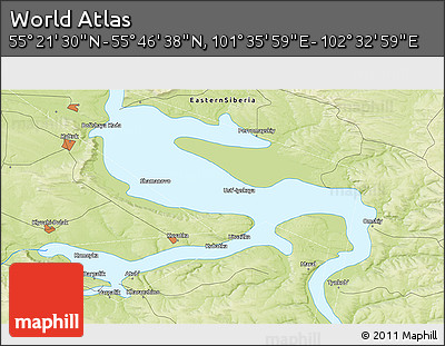Physical 3D Map of the Area around 55° 34' 4" N, 102° 4' 29" E