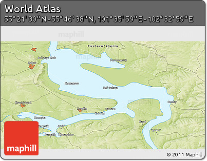 Physical 3D Map of the Area around 55° 34' 4" N, 102° 4' 29" E