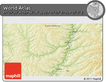 Physical 3D Map of the Area around 55° 34' 4" N, 103° 46' 30" E