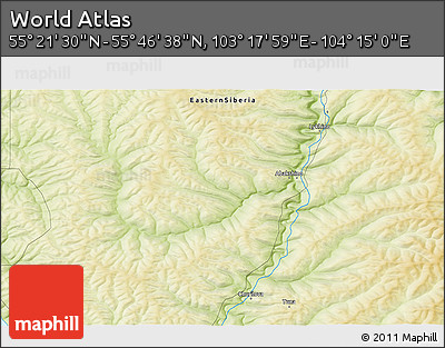 Physical 3D Map of the Area around 55° 34' 4" N, 103° 46' 30" E