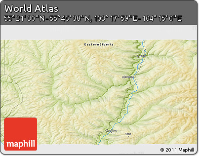 Physical 3D Map of the Area around 55° 34' 4" N, 103° 46' 30" E