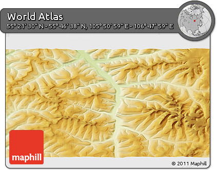 Physical 3D Map of the Area around 55° 34' 4" N, 106° 19' 29" E