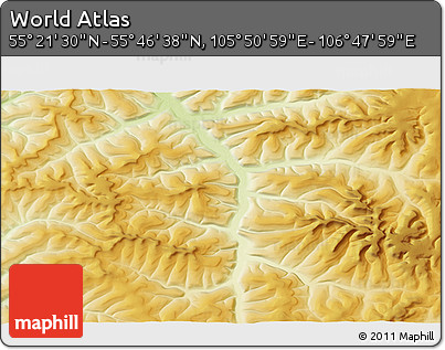 Physical 3D Map of the Area around 55° 34' 4" N, 106° 19' 29" E