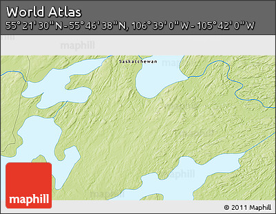 Physical 3D Map of the Area around 55° 34' 4" N, 106° 10' 30" W