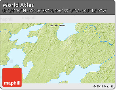 Physical 3D Map of the Area around 55° 34' 4" N, 106° 10' 30" W