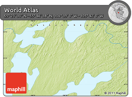 Physical Map of the Area around 55° 34' 4" N, 106° 10' 30" W