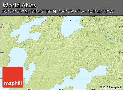 Physical Map of the Area around 55° 34' 4" N, 106° 10' 30" W