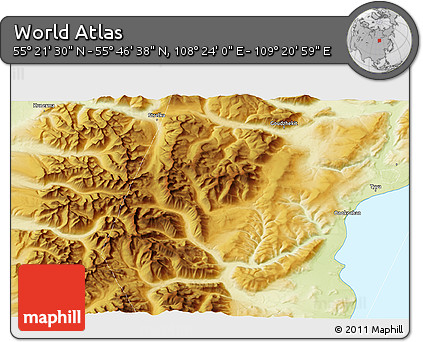 Physical 3D Map of the Area around 55° 34' 4" N, 108° 52' 30" E