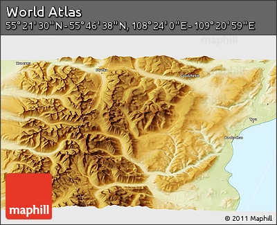 Physical 3D Map of the Area around 55° 34' 4" N, 108° 52' 30" E