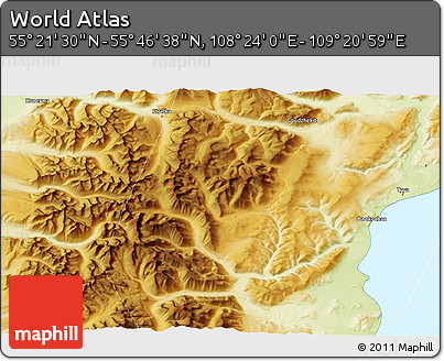 Physical 3D Map of the Area around 55° 34' 4" N, 108° 52' 30" E
