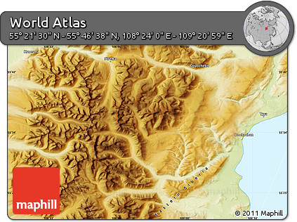 Physical Map of the Area around 55° 34' 4" N, 108° 52' 30" E