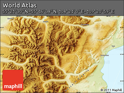 Physical Map of the Area around 55° 34' 4" N, 108° 52' 30" E