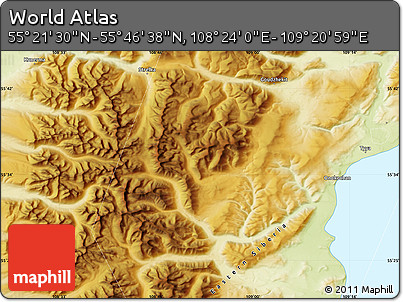 Physical Map of the Area around 55° 34' 4" N, 108° 52' 30" E