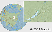 Savanna Style Location Map of the area around 55° 34' 4" N, 109° 43' 29" E, hill shading