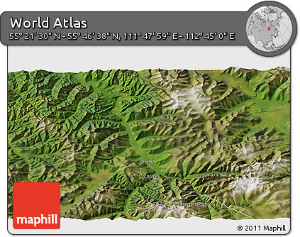 Satellite 3D Map of the Area around 55° 34' 4" N, 112° 16' 30" E