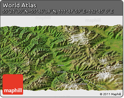 Satellite 3D Map of the Area around 55° 34' 4" N, 112° 16' 30" E