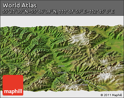 Satellite 3D Map of the Area around 55° 34' 4" N, 112° 16' 30" E