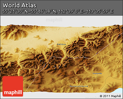 Physical 3D Map of the Area around 55° 34' 4" N, 113° 7' 30" E