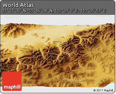 Physical 3D Map of the Area around 55° 34' 4" N, 113° 7' 30" E