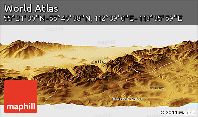 Physical Panoramic Map of the Area around 55° 34' 4" N, 113° 7' 30" E
