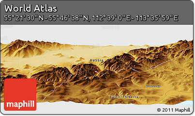 Physical Panoramic Map of the Area around 55° 34' 4" N, 113° 7' 30" E
