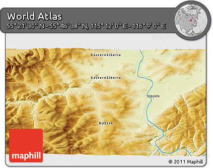 Physical 3D Map of the Area around 55° 34' 4" N, 115° 40' 30" E
