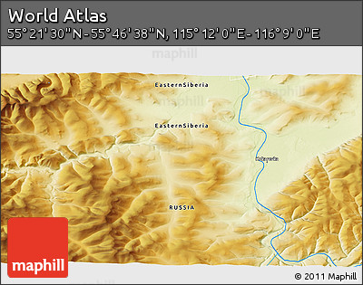 Physical 3D Map of the Area around 55° 34' 4" N, 115° 40' 30" E