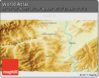 Physical 3D Map of the Area around 55° 34' 4" N, 115° 40' 30" E