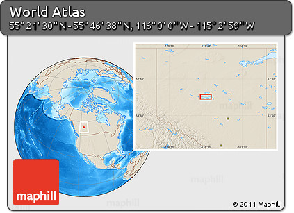 Shaded Relief Location Map of the Area around 55° 34' 4" N, 115° 31' 30" W
