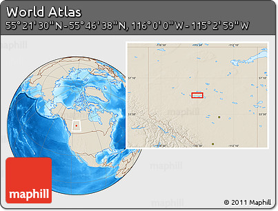 Shaded Relief Location Map of the Area around 55° 34' 4" N, 115° 31' 30" W