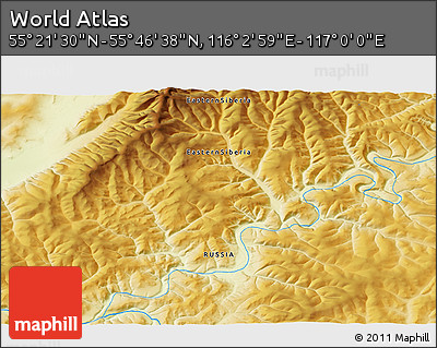 Physical 3D Map of the Area around 55° 34' 4" N, 116° 31' 30" E