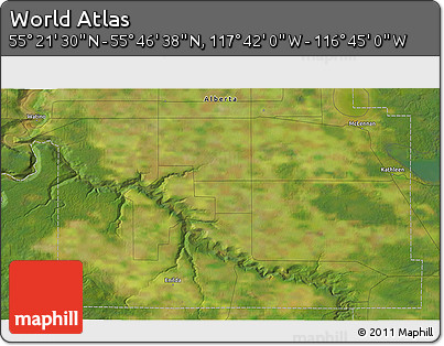 Satellite 3D Map of the Area around 55° 34' 4" N, 117° 13' 29" W