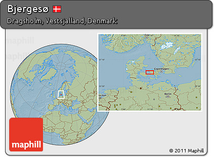 Savanna Style Location Map of Bjergesø, hill shading