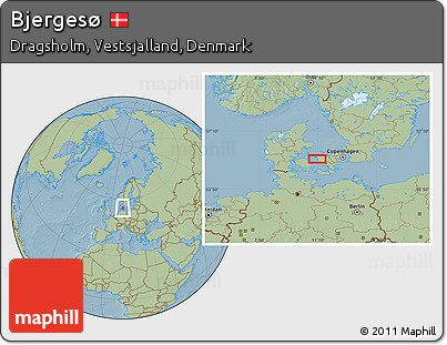 Savanna Style Location Map of Bjergesø, hill shading