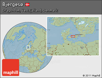 Savanna Style Location Map of Bjergesø, hill shading