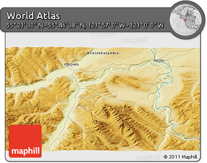 Physical 3D Map of the Area around 55° 34' 4" N, 121° 28' 29" W