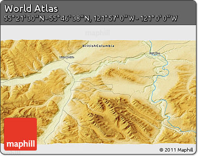 Physical 3D Map of the Area around 55° 34' 4" N, 121° 28' 29" W