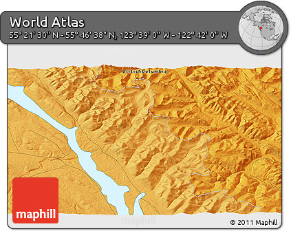 Political 3D Map of the Area around 55° 34' 4" N, 123° 10' 30" W
