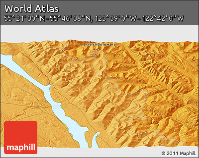 Political 3D Map of the Area around 55° 34' 4" N, 123° 10' 30" W