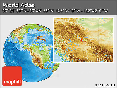Physical Location Map of the Area around 55° 34' 4" N, 123° 10' 30" W