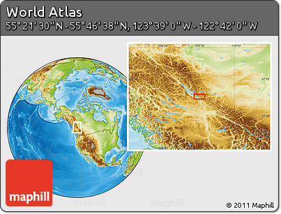 Physical Location Map of the Area around 55° 34' 4" N, 123° 10' 30" W